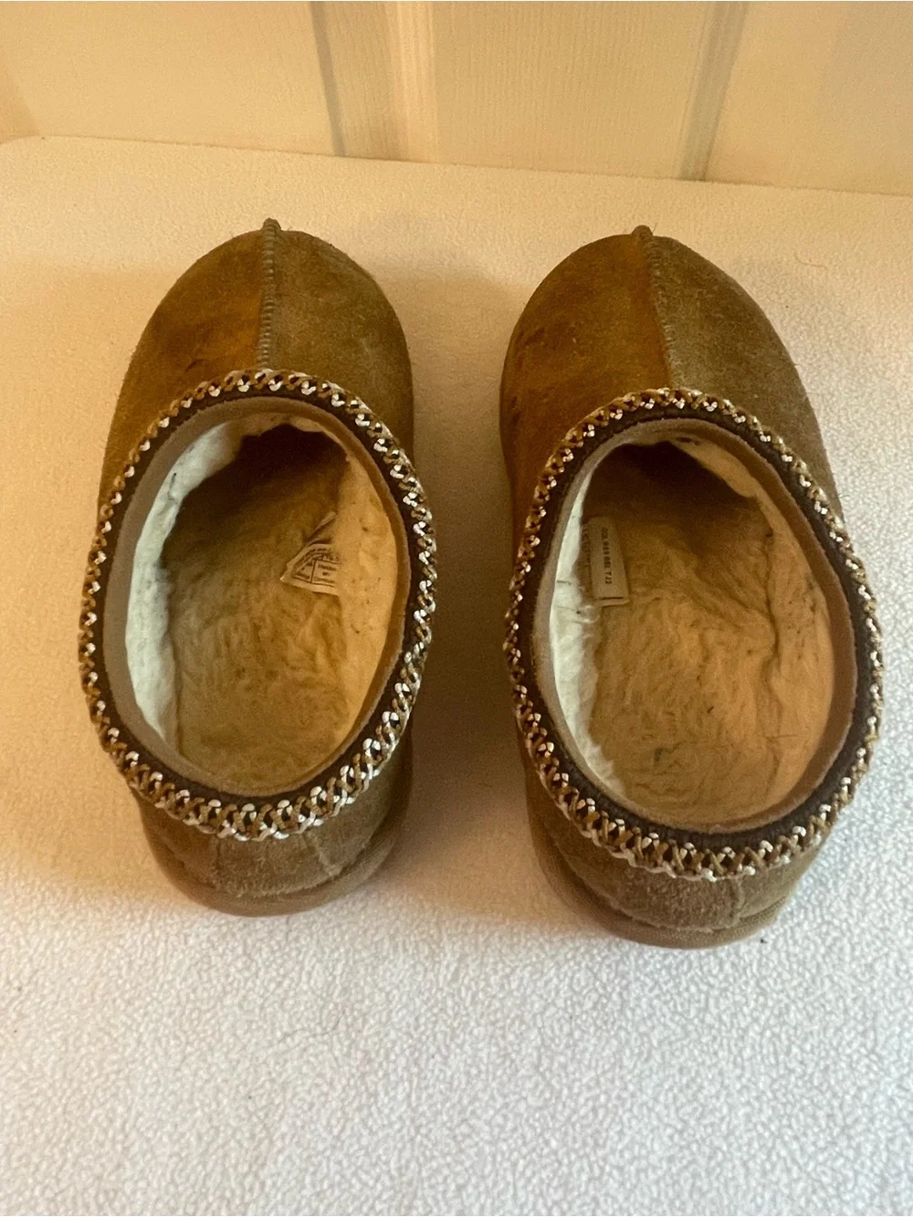 UGG Kids Chestnut Suede Slip-On Slippers with Braided Trim